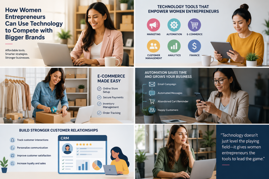 women entrepreneurs, single mom, small business technology, digital marketing tools, e-commerce platforms, business automation, CRM software, women-owned businesses, affordable business tools, online business growth, customer management systems